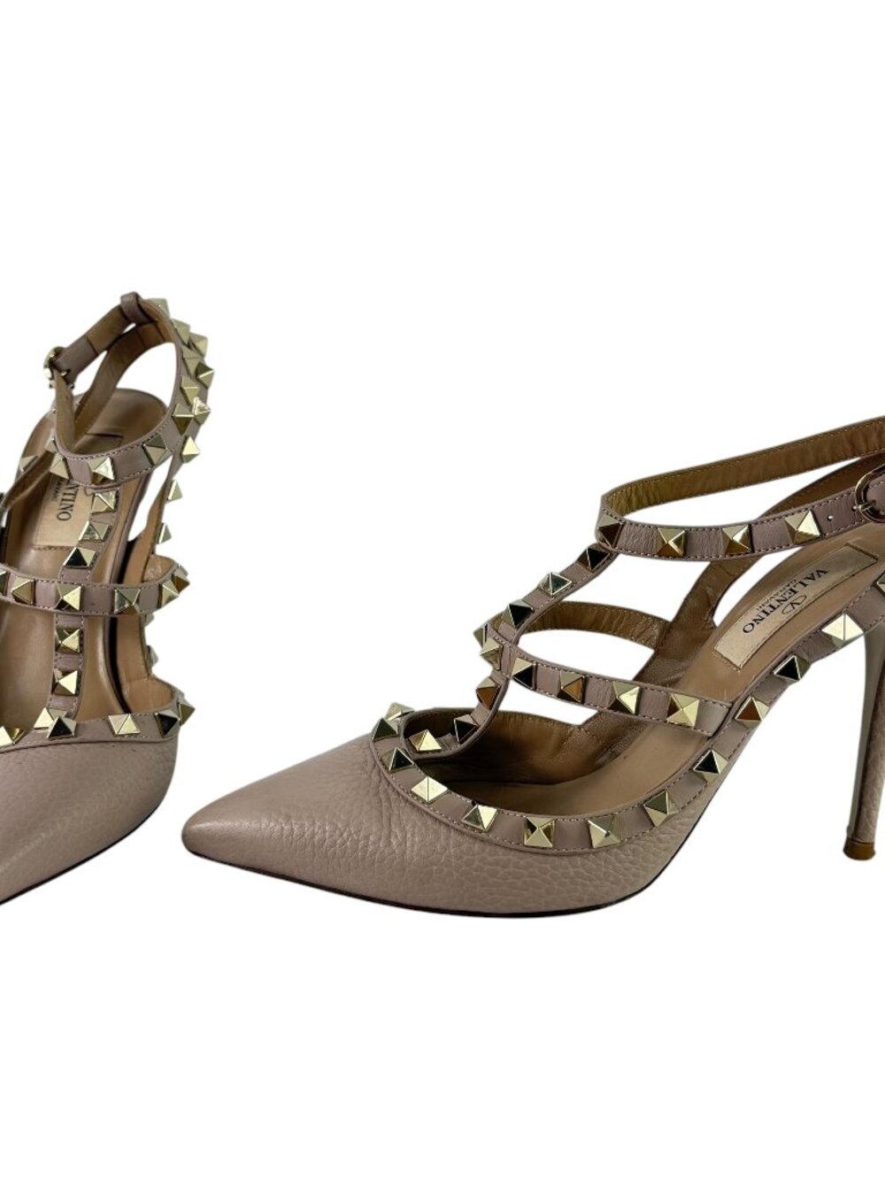 $1,190 VALENTINO GARAVANI Poudre Leather Rosckstud Cage Pumps Studs 36.5 - 6.5US